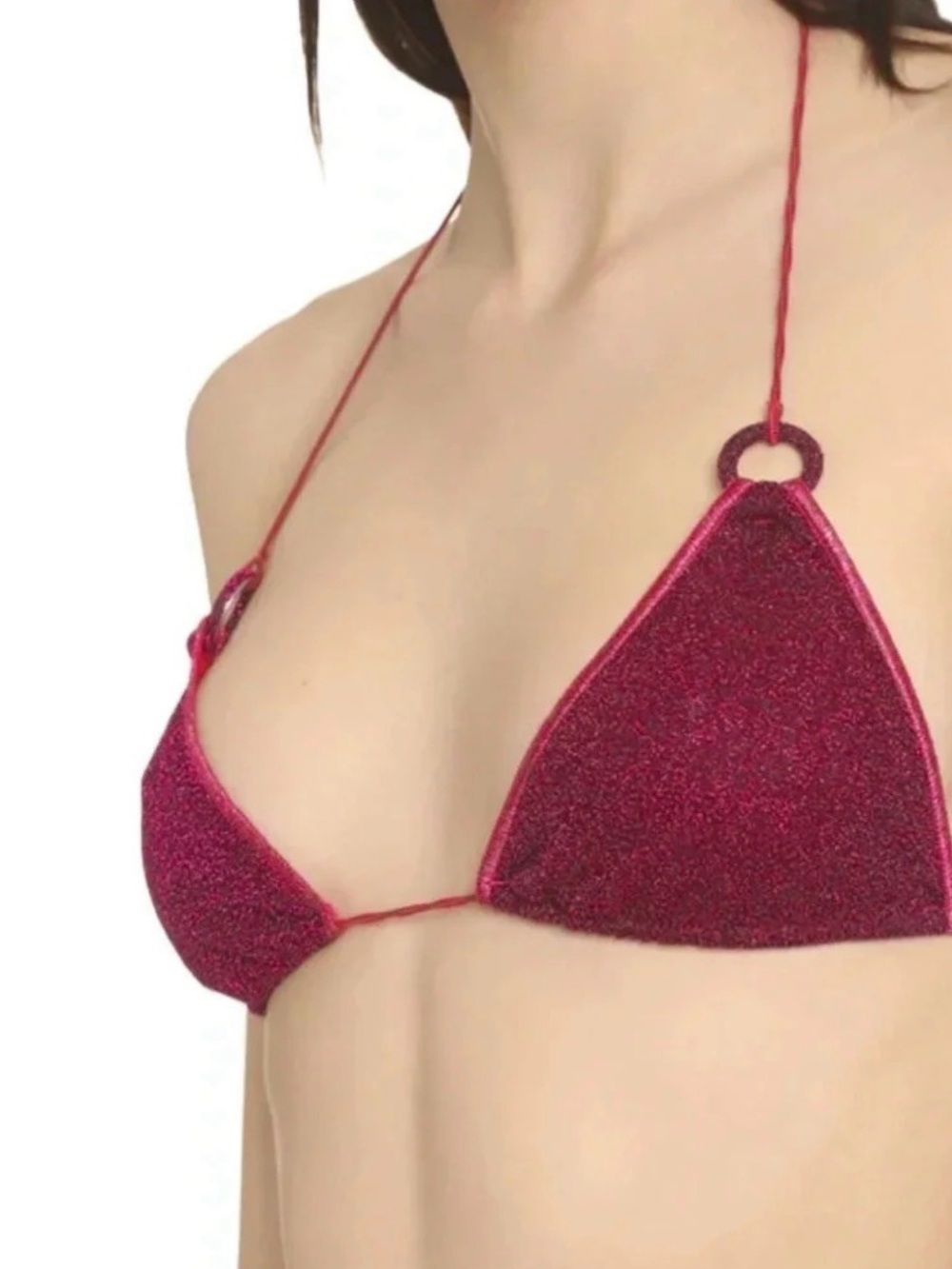 OSÉREE Lumière Triangle Bra Glitter Bikini Top Magenta Pink Sparkle Size L
